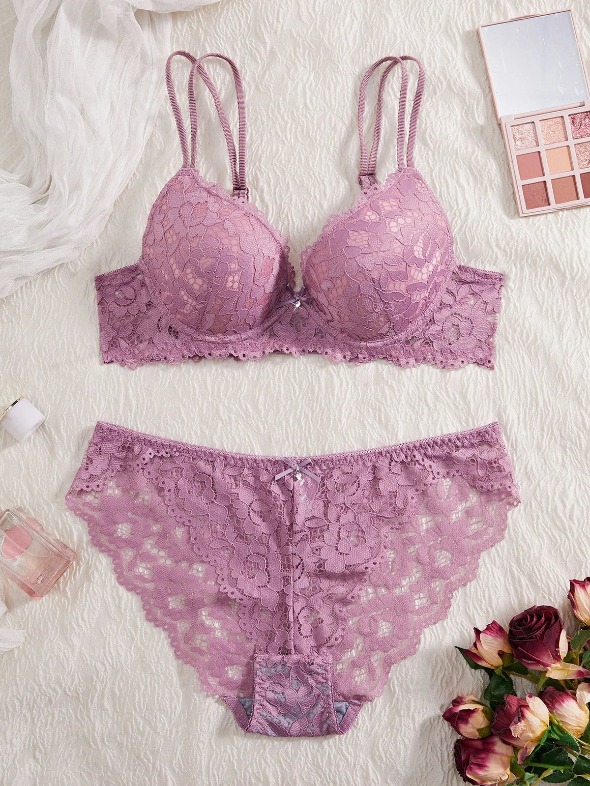 Single of Women's Underwear Set Sexy Lace Patchwork with Push Up Bra Romantic Sheer Women's Panties by Ladyez