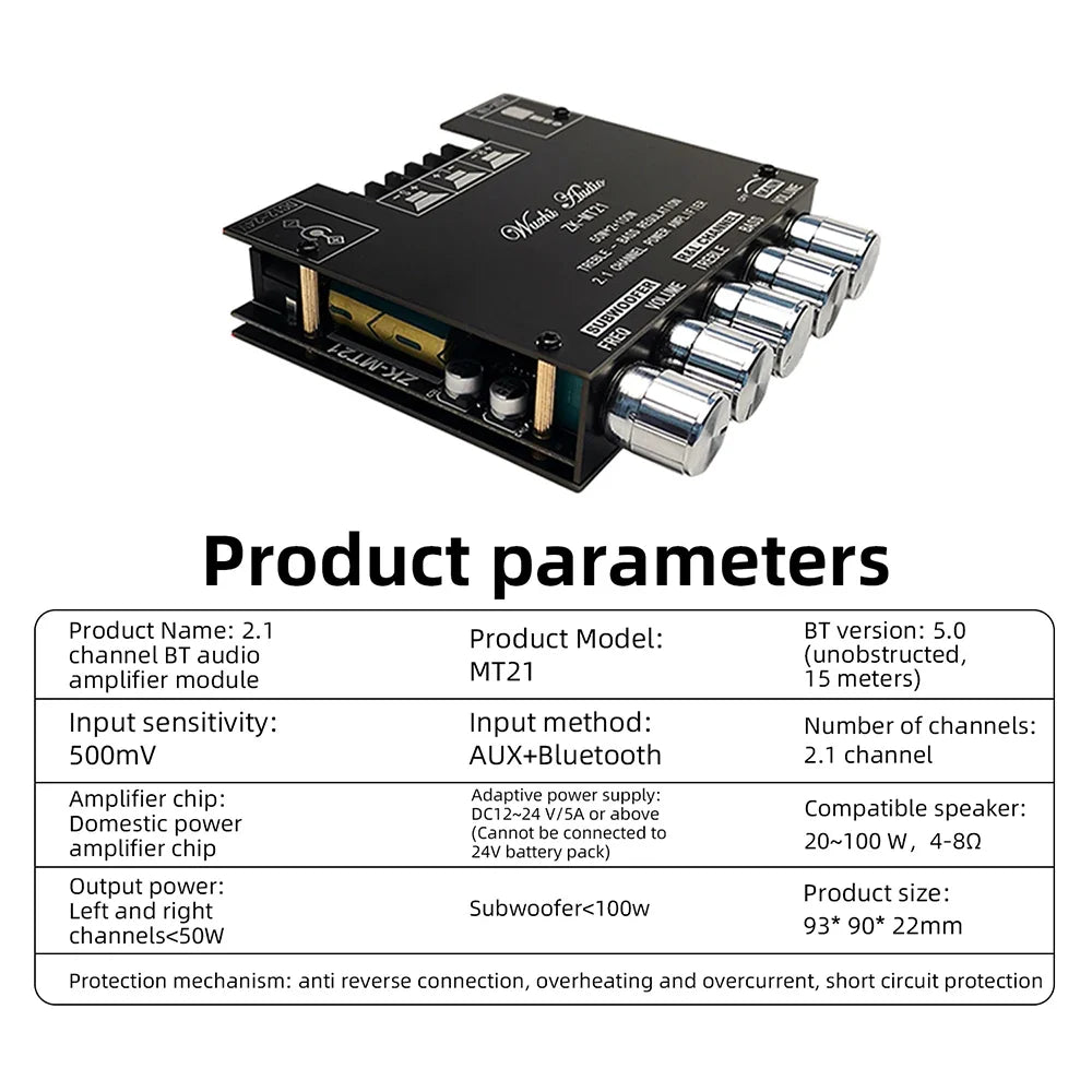 2.1 Channel BL Digital Power Amplifier Module with Subwoofer Output High Low Bass Adjustment 100W+50W+50W High Fidelity Bluetooth 5.0 Audio Board by FLIPSTYLEZLLC