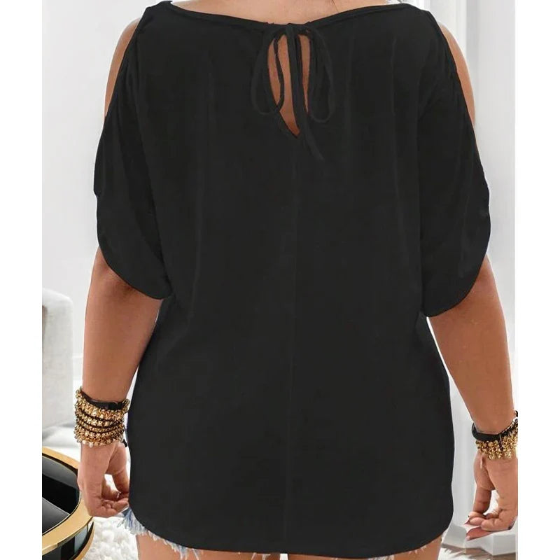 Pullover loose casual strapless solid color women's t-shirt by Urban Fashion Icon