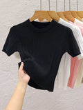 2026 Summer T shirts for Women Casual Female Korean Knit Streetwear Tees Basic Solid Young Cool Tops by Urban Fashion Icon