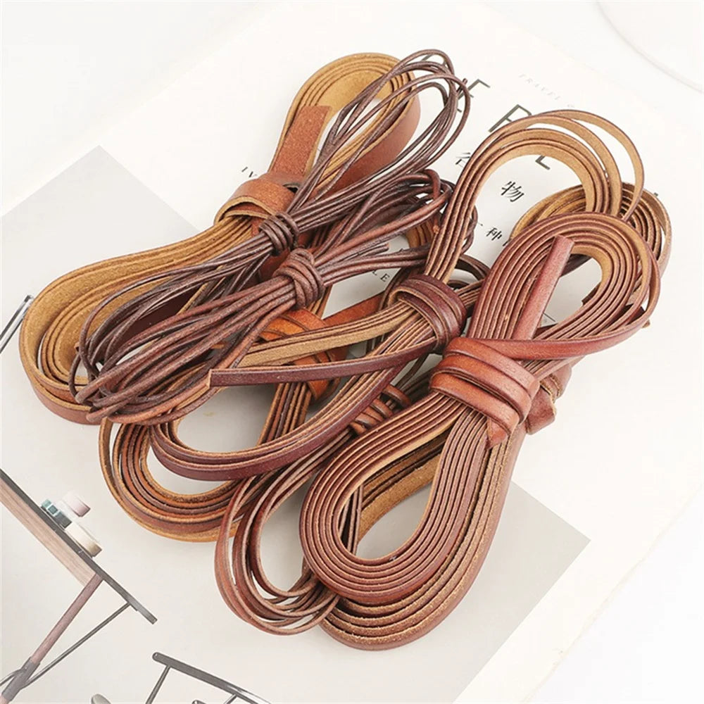 2m Vintage Cowhide Leather Cord Strip Round/Flat Rope String DIY by AliExpress