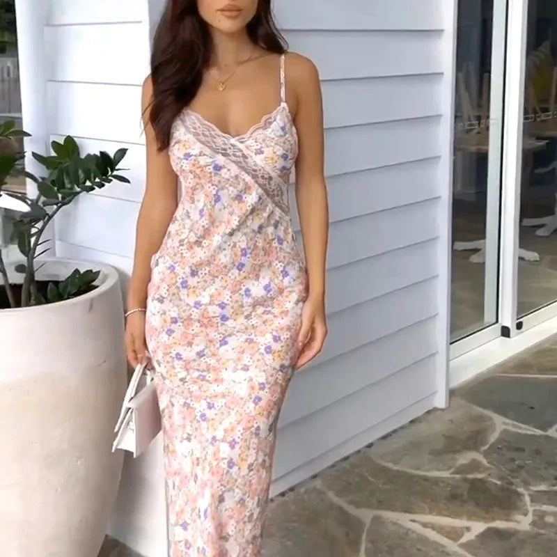 Print Sleeveless Strap Backless Lace Bodycon Dress by nowadaysfashion