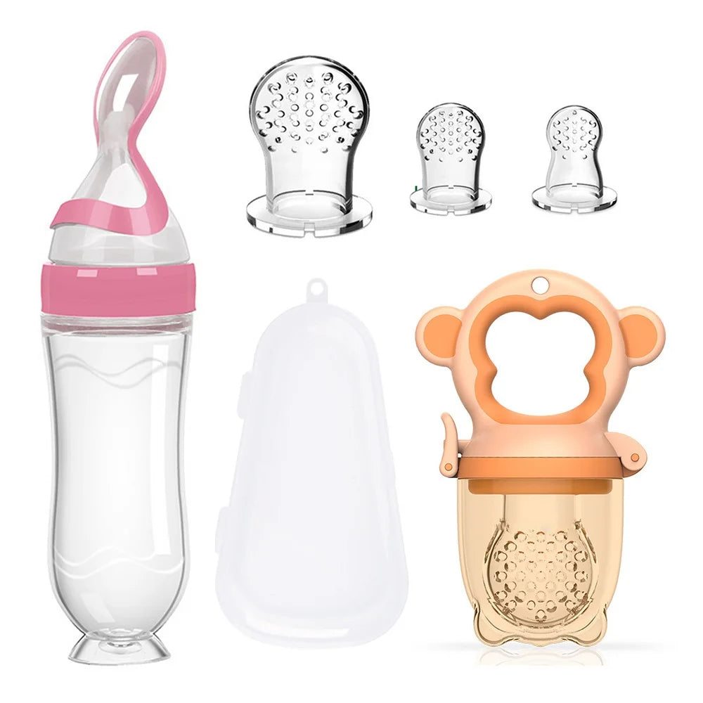 Baby food feeding set silica gel rice paste feeding bottle silica gel fruit and vegetable bag free 2 bite bags by FLIPSTYLEZLLC