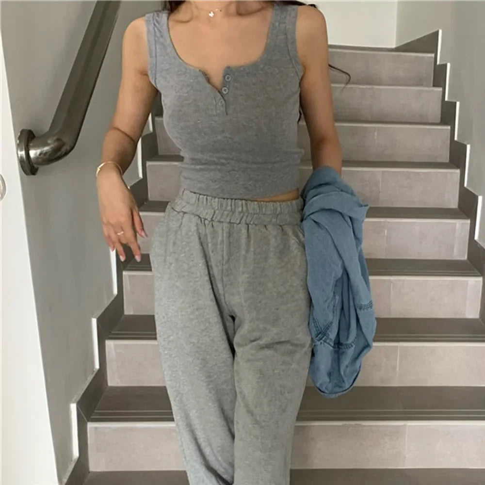 Tank Top for Women Ribbed Button Down Sleeveless Blouse Solid Color Casual Women's Teens Trendy Basic Summer Dresses by Urban Fashion Icon
