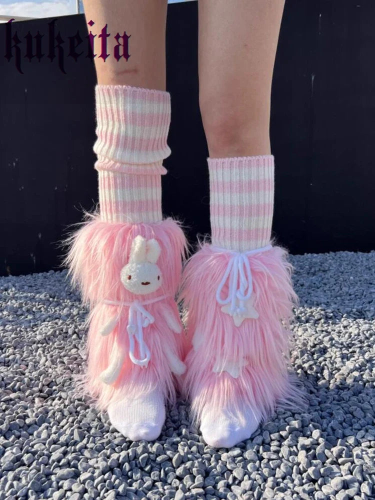 Harajuku Furry Bunny Leg Warmers by Kore Kawaii