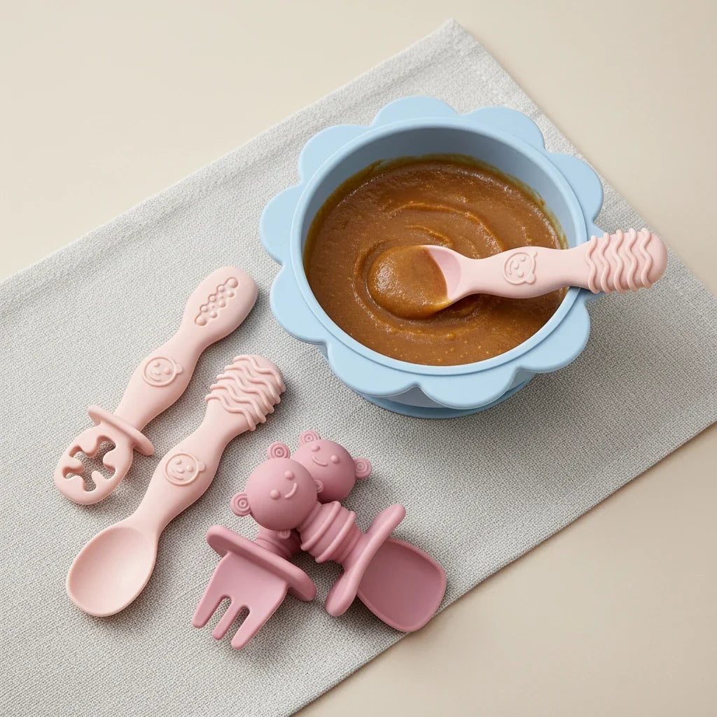 4pcs Silicone Spoon & Fork Set Long & Short Handles for Different Feeding Needs Baby Self-feeding Training Baby Birthday Gift by FLIPSTYLEZLLC