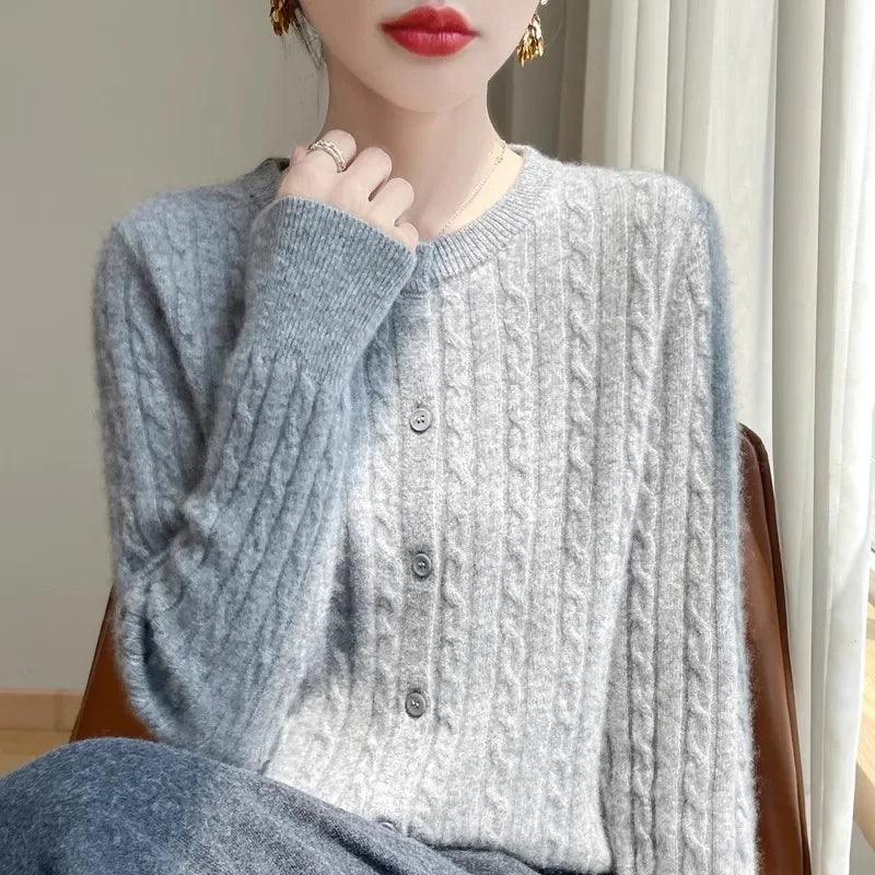 Long Sleeve Knitted O-neck Basic Thick Warm Cardigan by Trendy Attic Store01