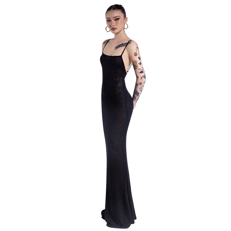 Spaghetti Strap Square Collar Sleeveless Maxi Dress Skinny by nowadaysfashion