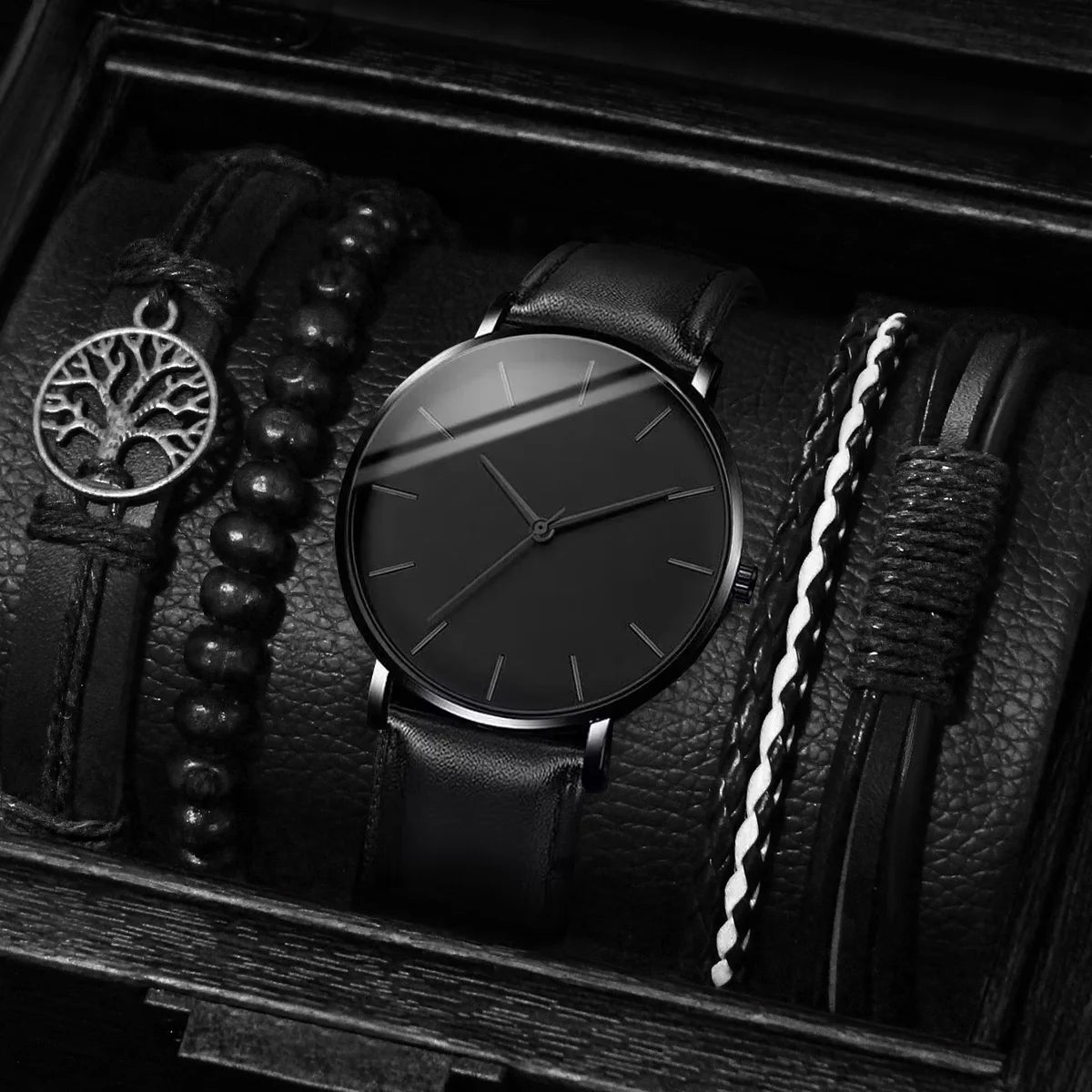 5PCSt Men Business Watches Fashion Leather Band Male's Quartz Watch by AliExpress