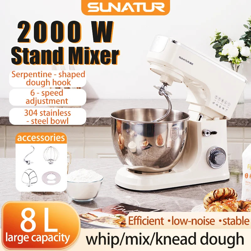 SUNATUR 8L Stand Mixer Machine 2000W Electric Kitchen Blender Household Auto Dough Kneading Egg Beating Cream All-in-One Mixer by FLIPSTYLEZLLC