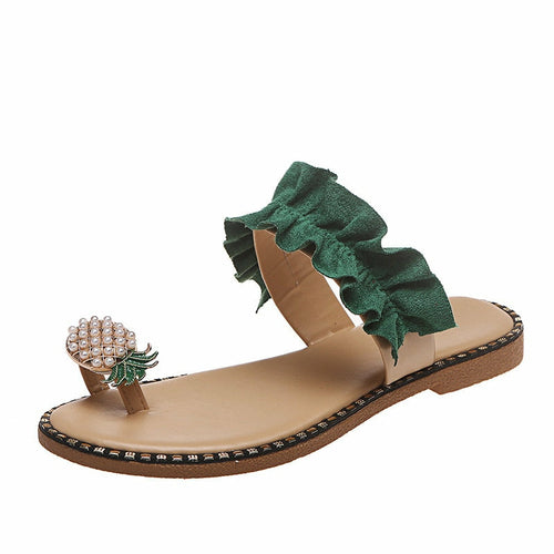 Pineapple Pearl Beach Slides Flat Toe Casual Womens Slippers by Silver Juneberry