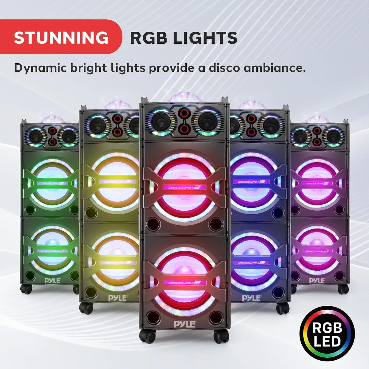 2000W Active Powered Outdoor Portable Bluetooth PA Speaker System with Party Lights, Microphone Input, USB/SD Card Reader, AUX/RCA/FM Radio, and Wheels by FLIPSTYLEZLLC