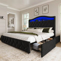 Queen Size Bed Frame and Headboard & 4 Storage Drawers, Upholstered Platform Bed Frame with RGB LED Lights &, Customized by FLIPSTYLEZLLC