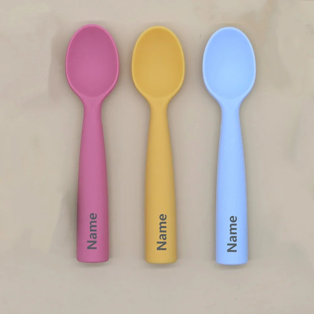 Silicone Spoon Personalized Custom Name Silicone Material Soft Spoon Baby Practice Use Suitable by FLIPSTYLEZLLC