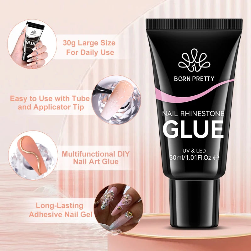 BORN PRETTY 30ml Rhinestones Glue Nail Gel Polish For Manicure Transparent Nail Art Sticky Gel Strong Jewelry Decorations by AliExpress