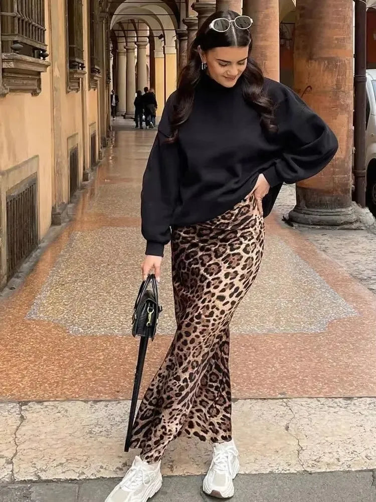HH Women Fashion Leopard Print Skirt Vintage High Waist Midi Skirts Elegant Women Summer Casual Streetwear Skirt by Urban Fashion Icon