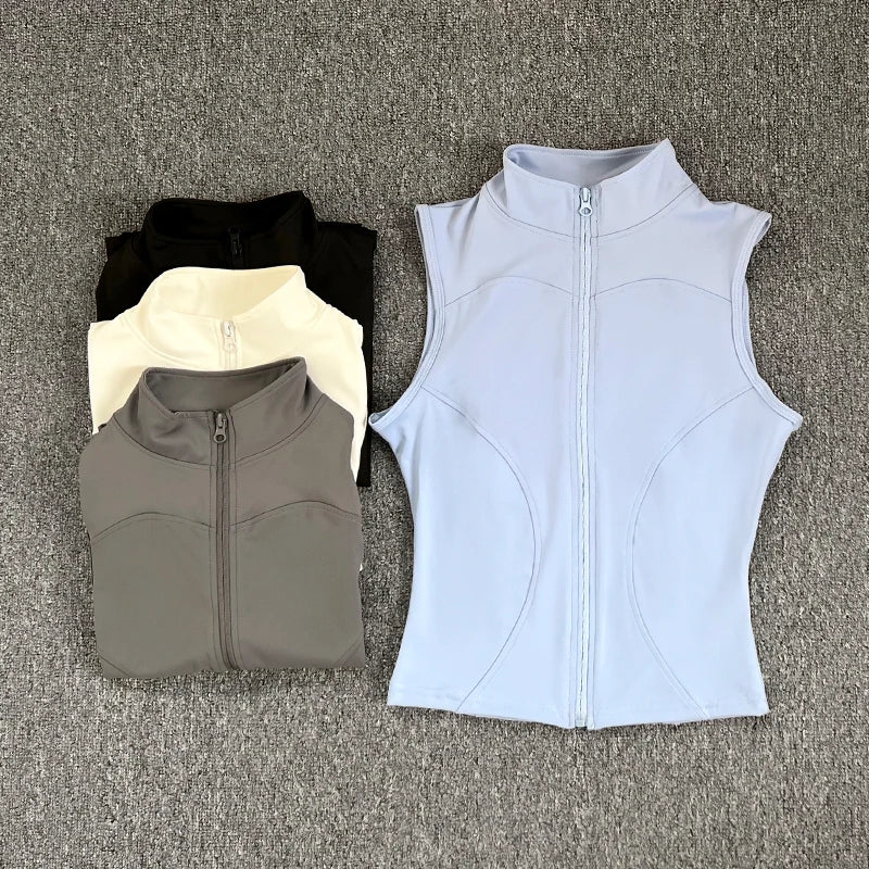 Women's Slim Fit Sport Sleeveless Top Quick Dry Elastic Stand Collar by AliExpress