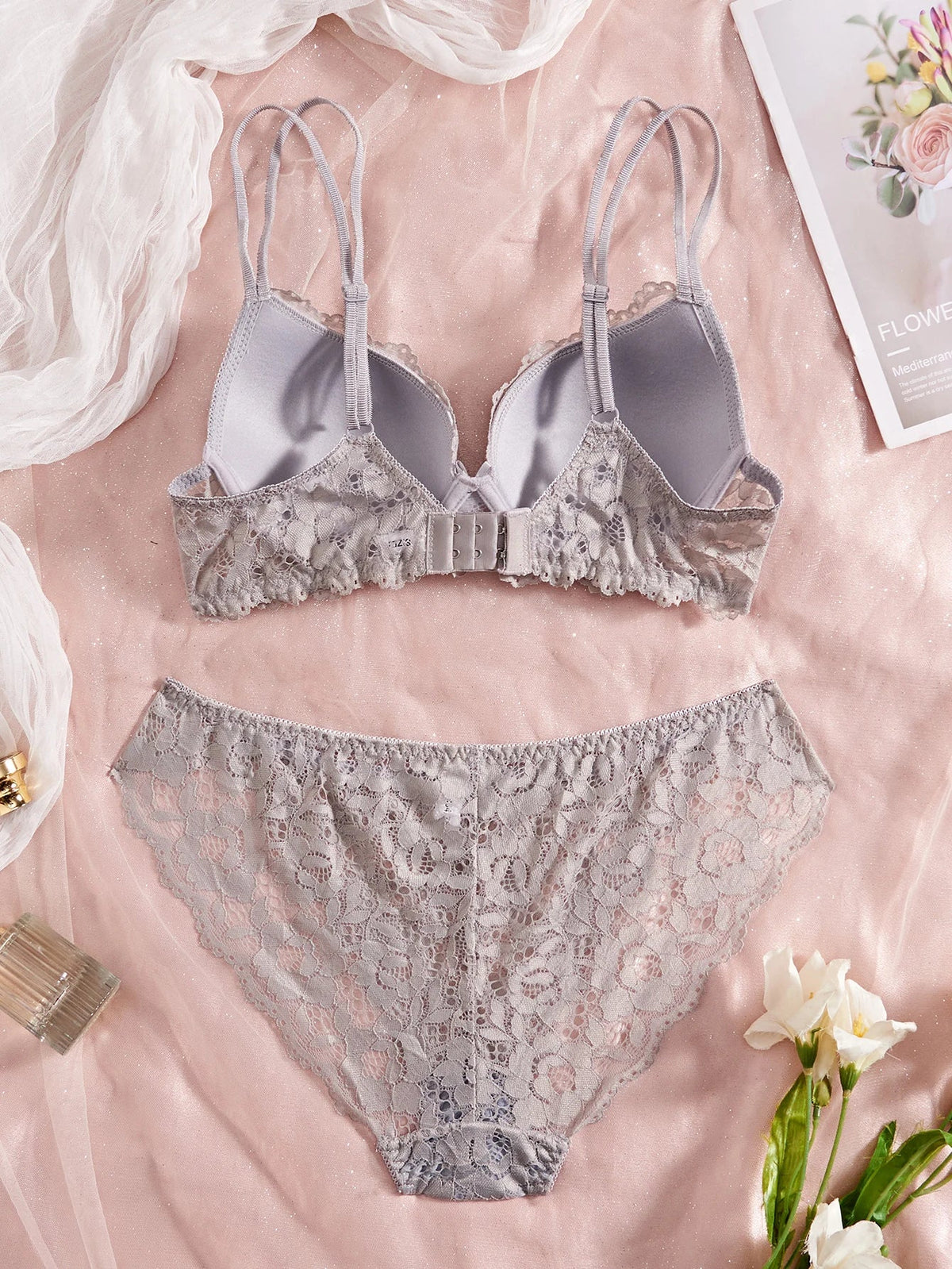 Single of Women's Underwear Set Sexy Lace Patchwork with Push Up Bra Romantic Sheer Women's Panties by Ladyez