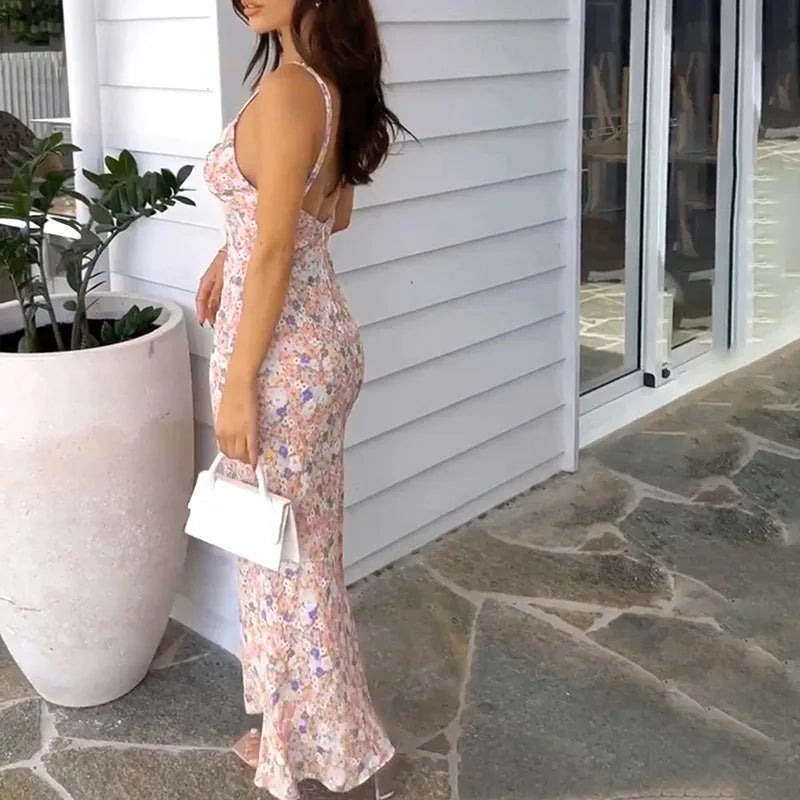 Print Sleeveless Strap Backless Lace Bodycon Dress by nowadaysfashion