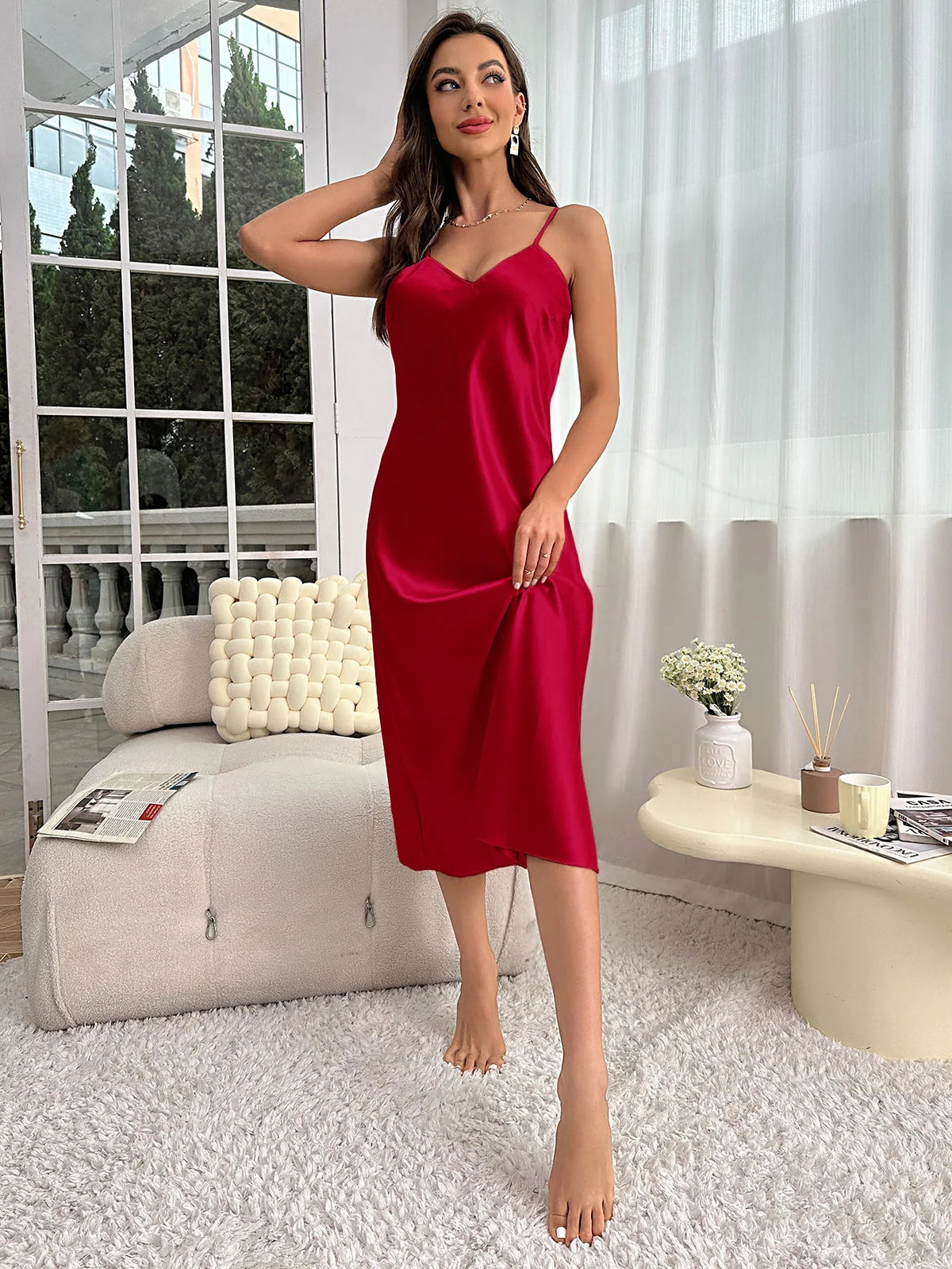 Women's Nightdress Spaghetti Strap V Neck Elegant Luxury Comfortable Breathable Loungewear Relaxing Daily Leisure Classic Style by Ladyez