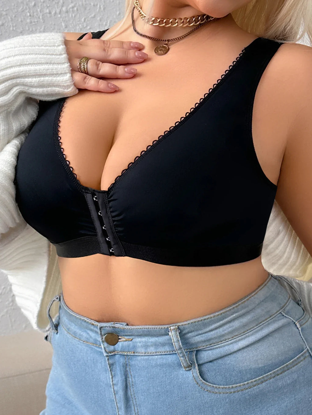 Everyday front closure Women's Plus size Brassiere Thin Cup Push up Wireless Bralette Comfort underwear Lingerie Bra by Ladyez