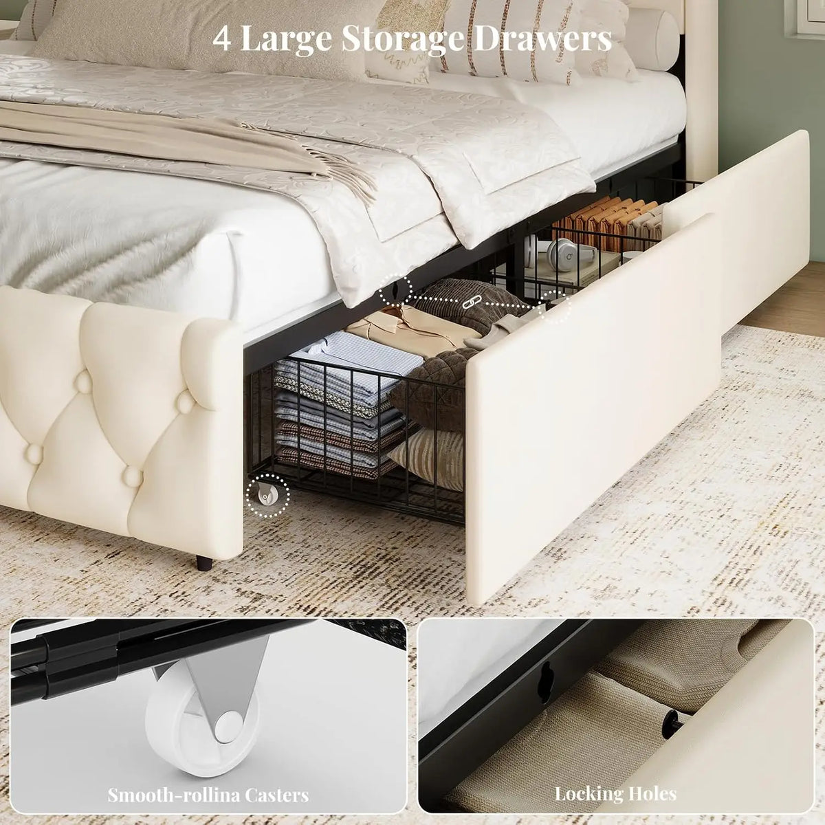 Queen Size Bed Frame and Headboard & 4 Storage Drawers, Upholstered Platform Bed Frame with RGB LED Lights &, Customized by FLIPSTYLEZLLC