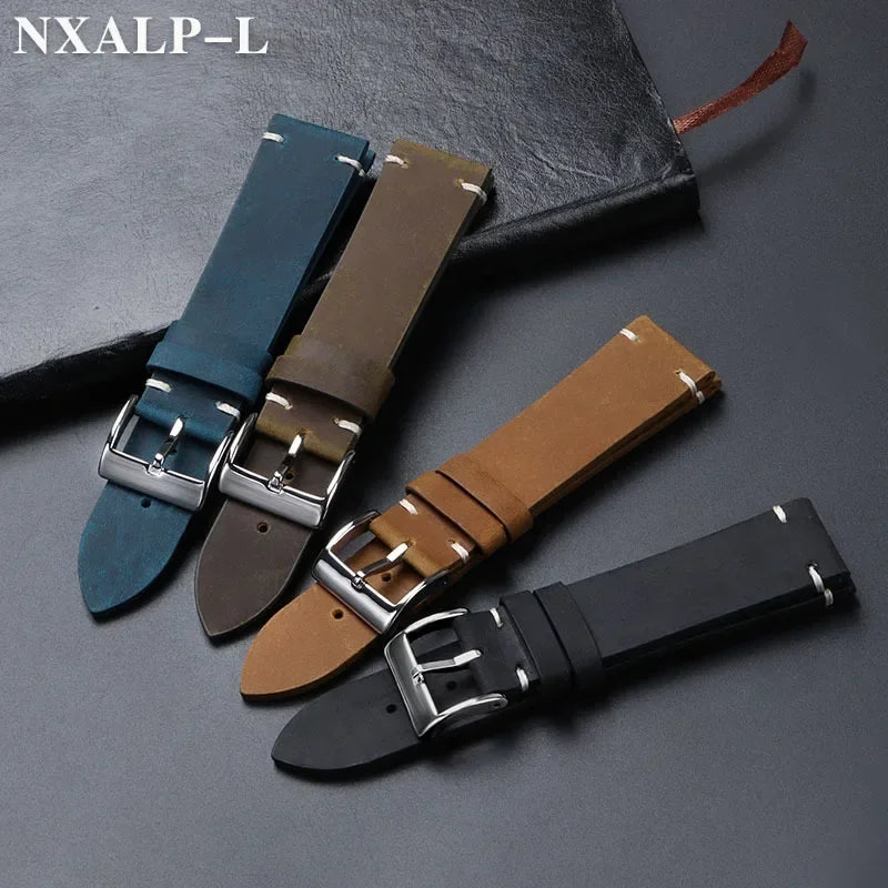Vintage Oil Wax Leather Watch Band 18mm 20mm 21mm 22mm Handmade by AliExpress
