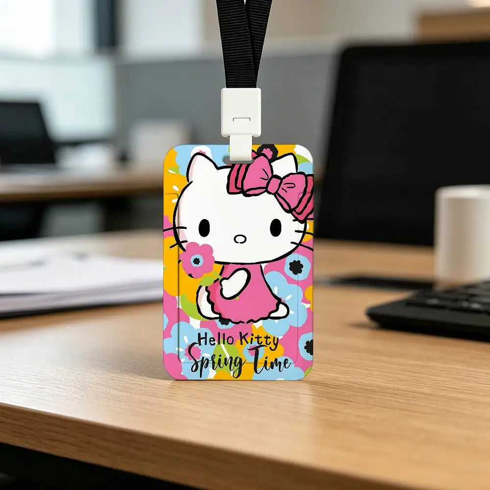 Cute Cat H-Hello K-Kitty NFC Contactless Sliding Card Sleeve For Student Cards, Bus Cards, ID Cards, And Work Permits by FLIPSTYLEZLLC