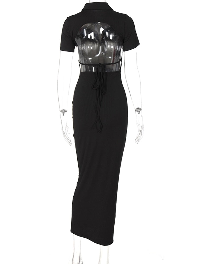 Sexy Backless Short Sleeve Shirt Dress Women Ribbed Buttons Up Bandage Knitted Bodycon Gown 2022 by nowadaysfashion