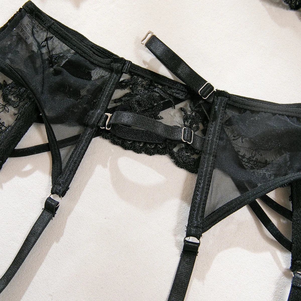Embroidery Lingerie 3Pcs Sets Ultrathin Mesh Patchwork See Through Bras And Thongs Garter Suits Erotic Intimate Sexy Underwear by Ladyez