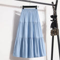 Spring Summer Women Skirts Vintage High Waist Elastic Patchwork White Black Chic Long Cake A-line Skirt by Urban Fashion Icon