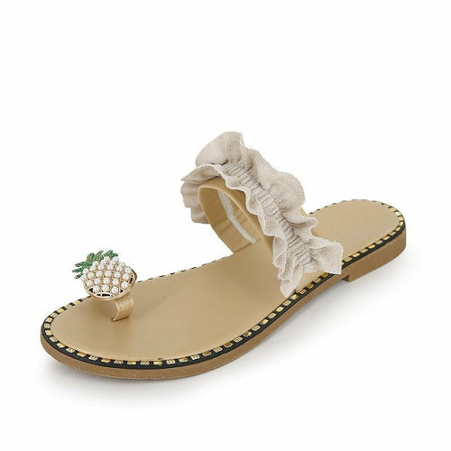 Pineapple Pearl Beach Slides Flat Toe Casual Womens Slippers by Silver Juneberry