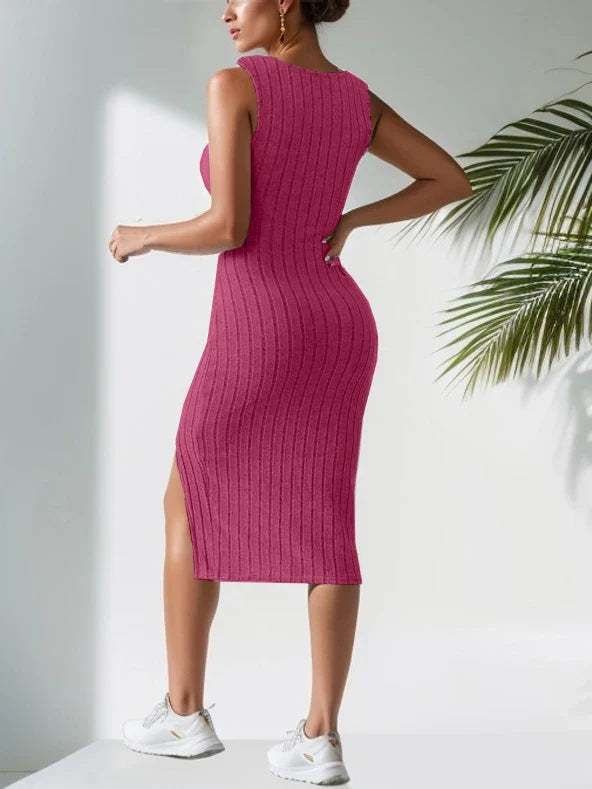 sleeveless suspender dress short side slit skirt square neck sexy skirt by nowadaysfashion