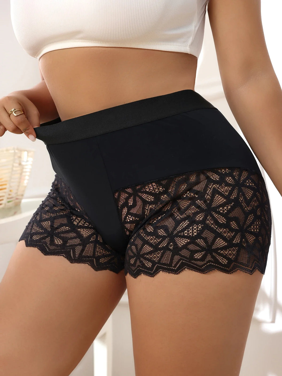 Women's High Waist Stretch Panties Lace Floral Comfortable Underwear Tummy Control Body Shaping Boyshorts by Ladyez