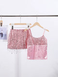 Sexy Tassel Chains Women's Set Elegant Solid Sequins Hip Package Female Party Mini Skirts Summer Holiday Lady Outfit Beachwear by Urban Fashion Icon
