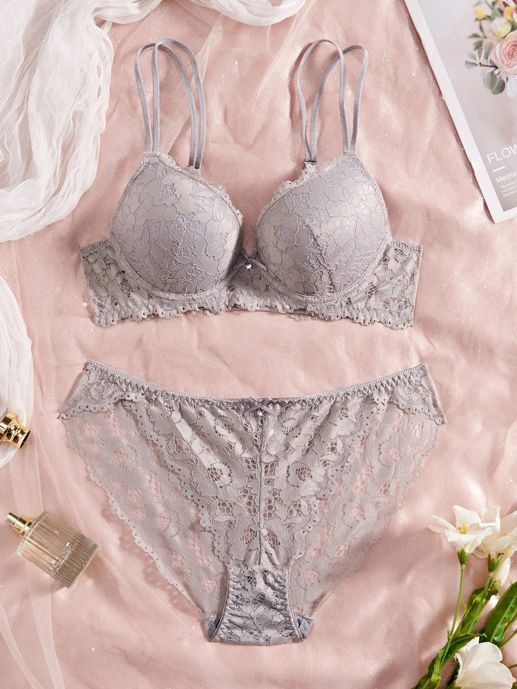 Single of Women's Underwear Set Sexy Lace Patchwork with Push Up Bra Romantic Sheer Women's Panties by Ladyez