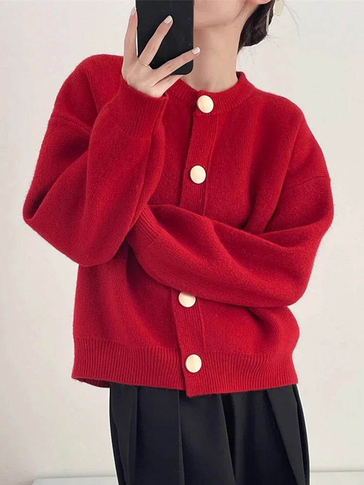 AOSSVIAO Women Cardigans Sweater O-neck Autumn Winter Knitted Loose Cardigans Solid Single Breasted Womens Sweaters by Urban Fashion Icon