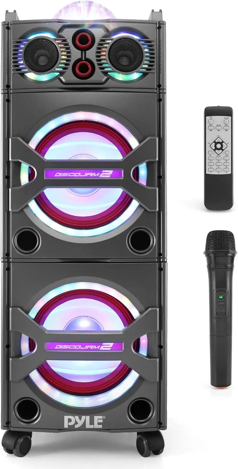 2000W Active Powered Outdoor Portable Bluetooth PA Speaker System with Party Lights, Microphone Input, USB/SD Card Reader, AUX/RCA/FM Radio, and Wheels by FLIPSTYLEZLLC