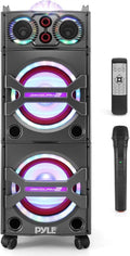 2000W Active Powered Outdoor Portable Bluetooth PA Speaker System with Party Lights, Microphone Input, USB/SD Card Reader, AUX/RCA/FM Radio, and Wheels by FLIPSTYLEZLLC