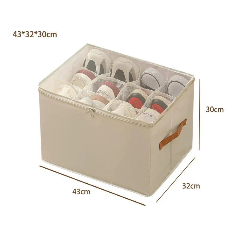 Shoe Organizer for Closet Foldable Shoe Storage Containers with Clear Cover Fits up to 16-32 Pairs with Adjustabele Dividers by FLIPSTYLEZLLC