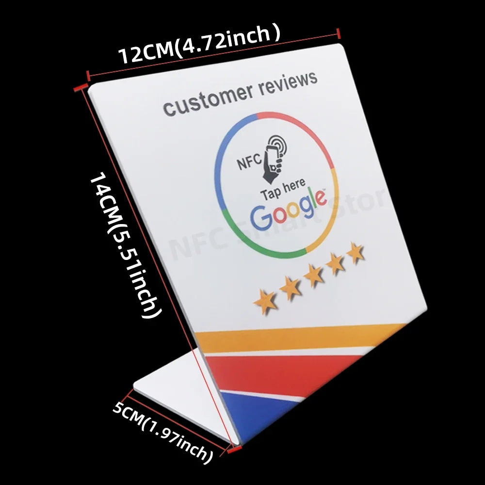 NFC Station table Tag 13.56Mhz programmable Compatible Google Review Card NFC Reviews display bending Card Acrylic Table Sticker by FLIPSTYLEZLLC