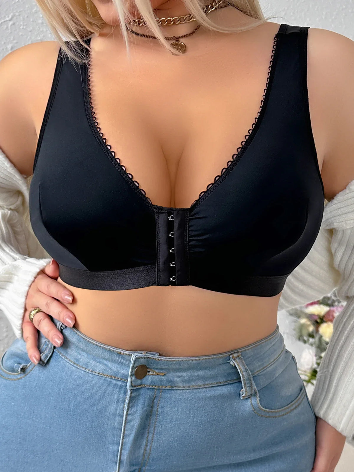 Everyday front closure Women's Plus size Brassiere Thin Cup Push up Wireless Bralette Comfort underwear Lingerie Bra by Ladyez
