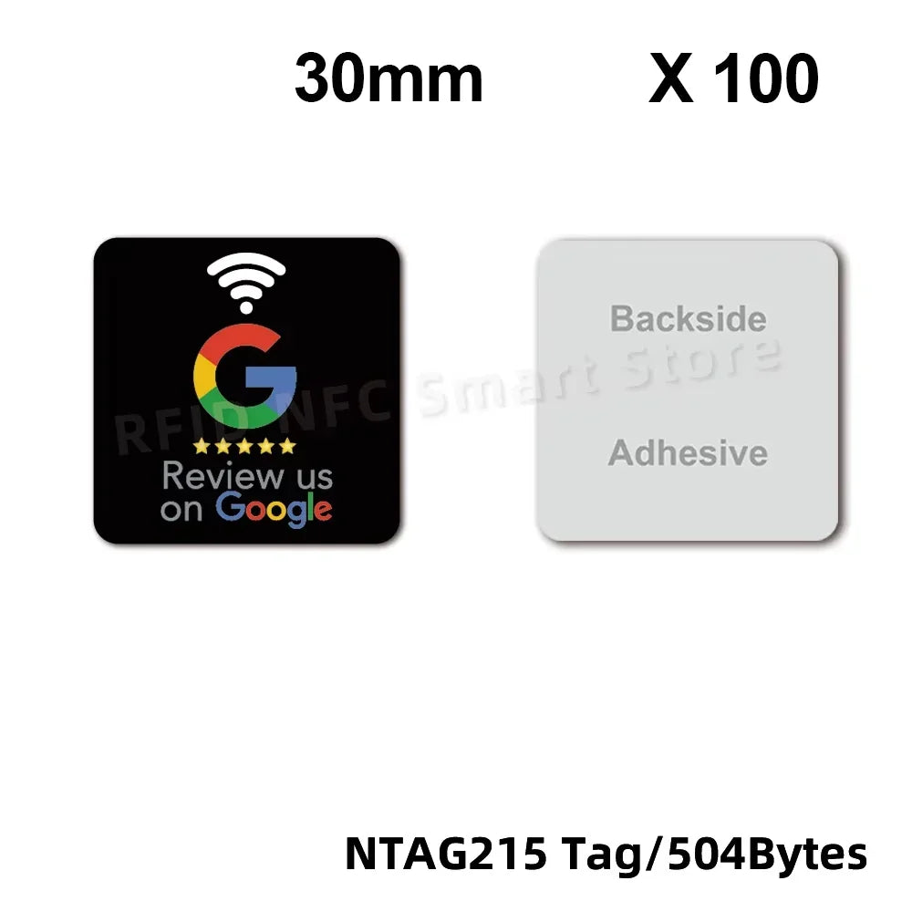 NFC215 Google Review Stickers 504Bytes 30mm Waterproof NFC Review Sticker Review Us on Google Sticker 13.56MHz NFC Tags Stickers by FLIPSTYLEZLLC
