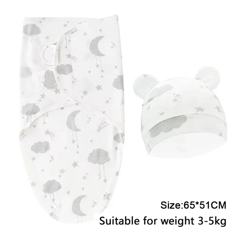 Baby Blanket Hat Set Cartoon Printed Cotton Newborn Swaddle Adjustable Infant Sleeping Swaddle Wraps All Seasons 0-6 Months by FLIPSTYLEZLLC