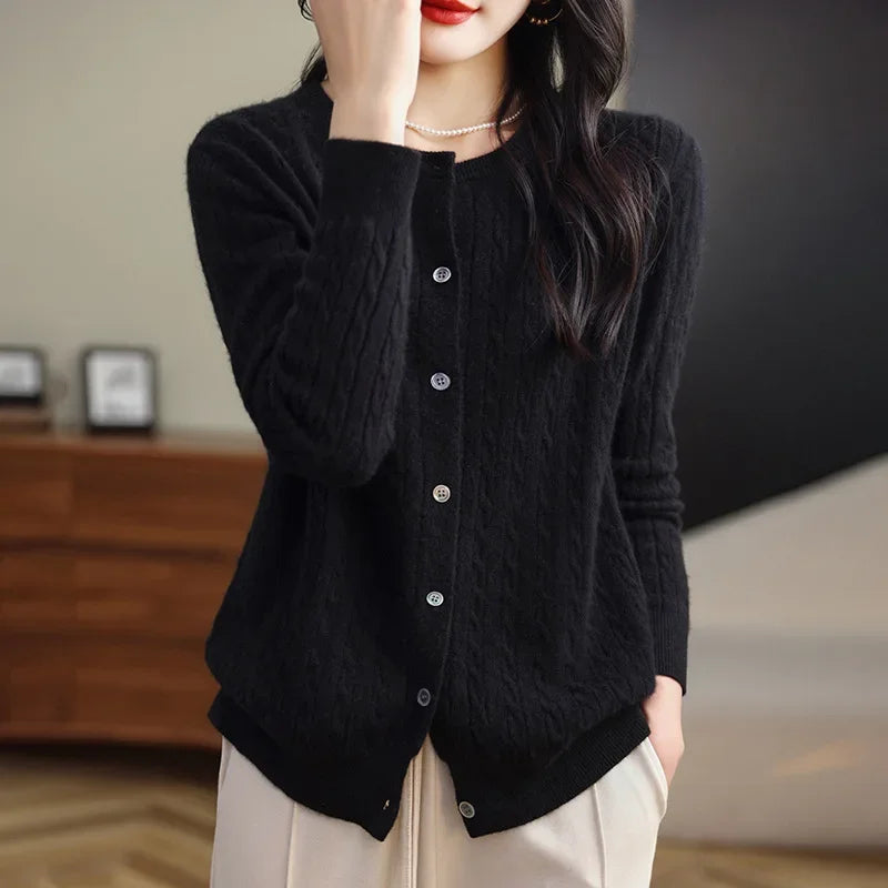 Long Sleeve Knitted O-neck Basic Thick Warm Cardigan by Trendy Attic Store01