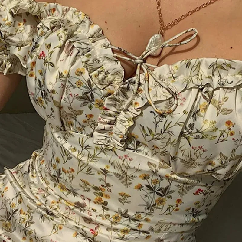 Summer Floral Off Shoulder Puff Sleeve Maxi Dress by nowadaysfashion