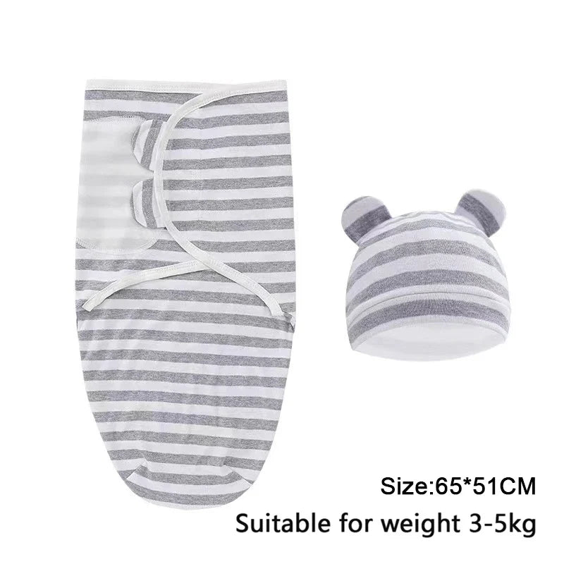 Baby Blanket Hat Set Cartoon Printed Cotton Newborn Swaddle Adjustable Infant Sleeping Swaddle Wraps All Seasons 0-6 Months by FLIPSTYLEZLLC