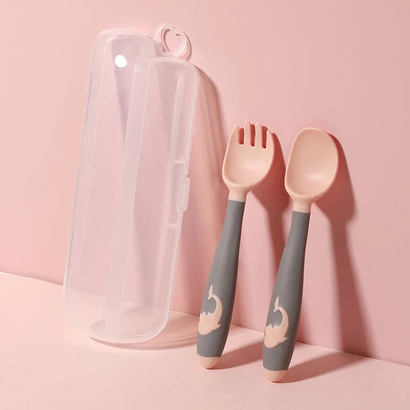 BPA Free Infant Baby Kids Children Feeding Training Non-Slip Flexible Twisting Fork Spoon Tableware by FLIPSTYLEZLLC