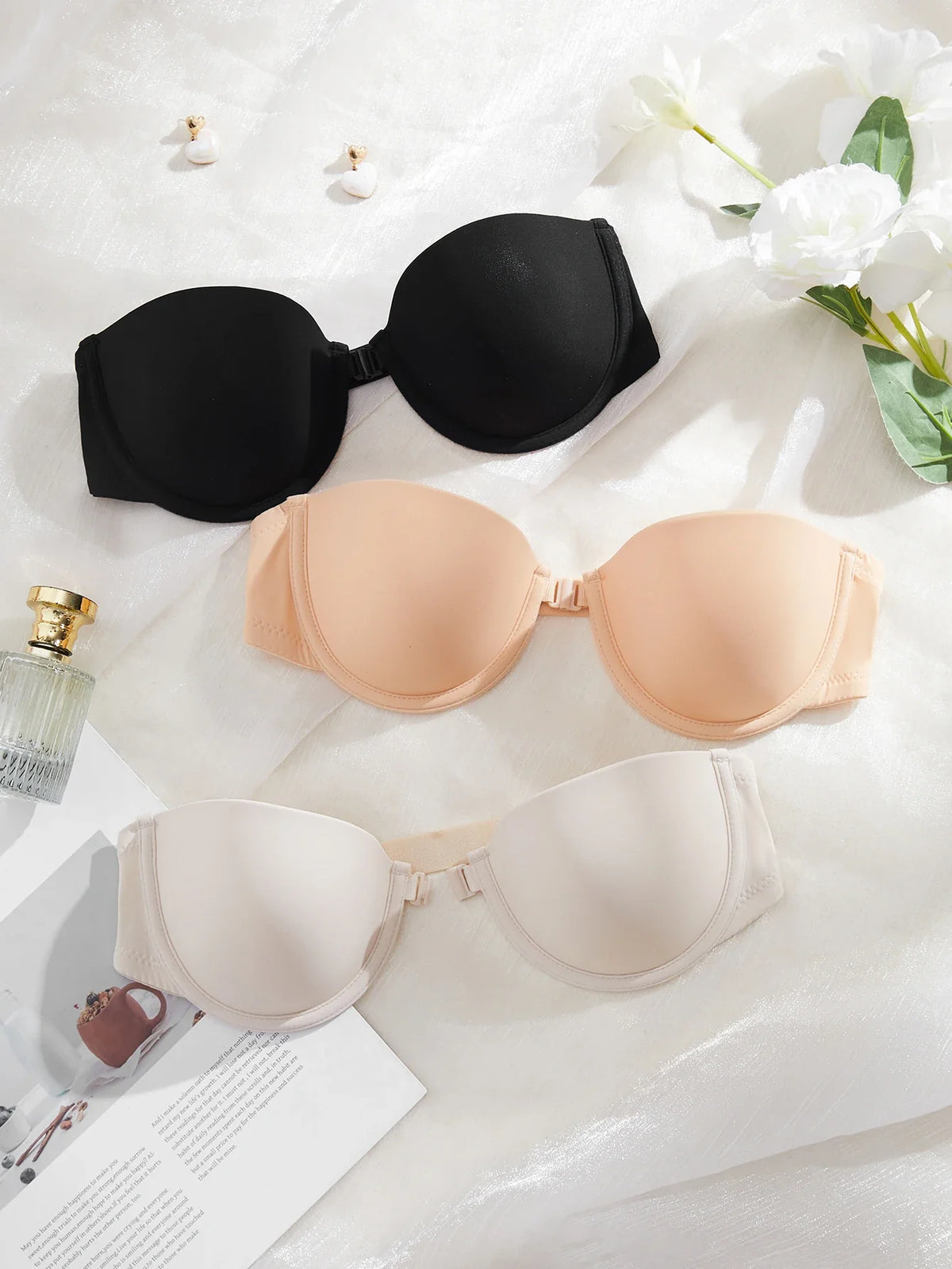 3Pcs/Set Demi Cup Seamless Women's Underwear Set Strapless Push up Bra Female Smooth Underwire Support Bra by Ladyez