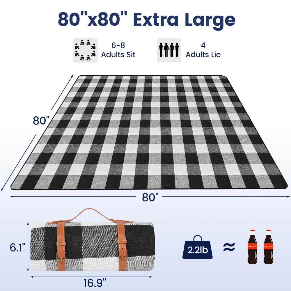 New 80"x 80"Picnic Blanket Extra Large Waterproof and Foldable Beach MatOutdoor for 8 Adults Camping Park Beach Grass Indoors by FLIPSTYLEZLLC
